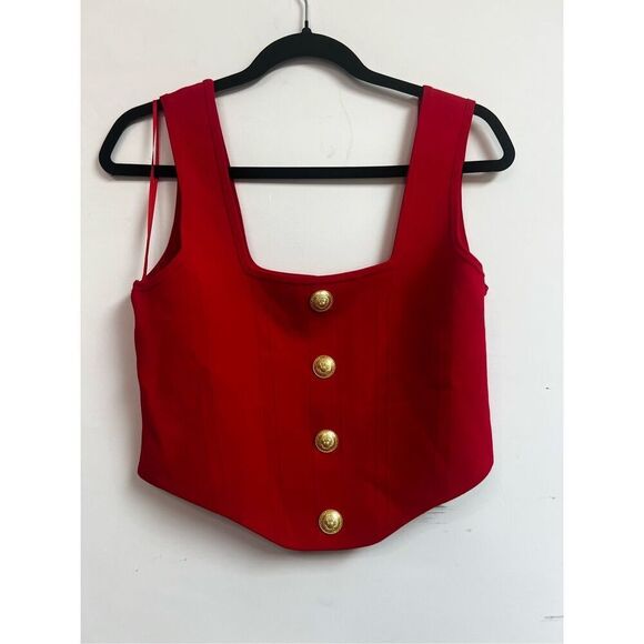 L'agence Women's Scarlet Red Gold Saga Knit Sleeveless Corset Top Size XL NWOT - Picture 7 of 16